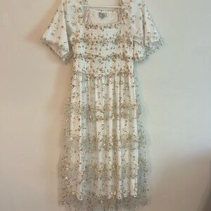 White Polagram Floral midi dress